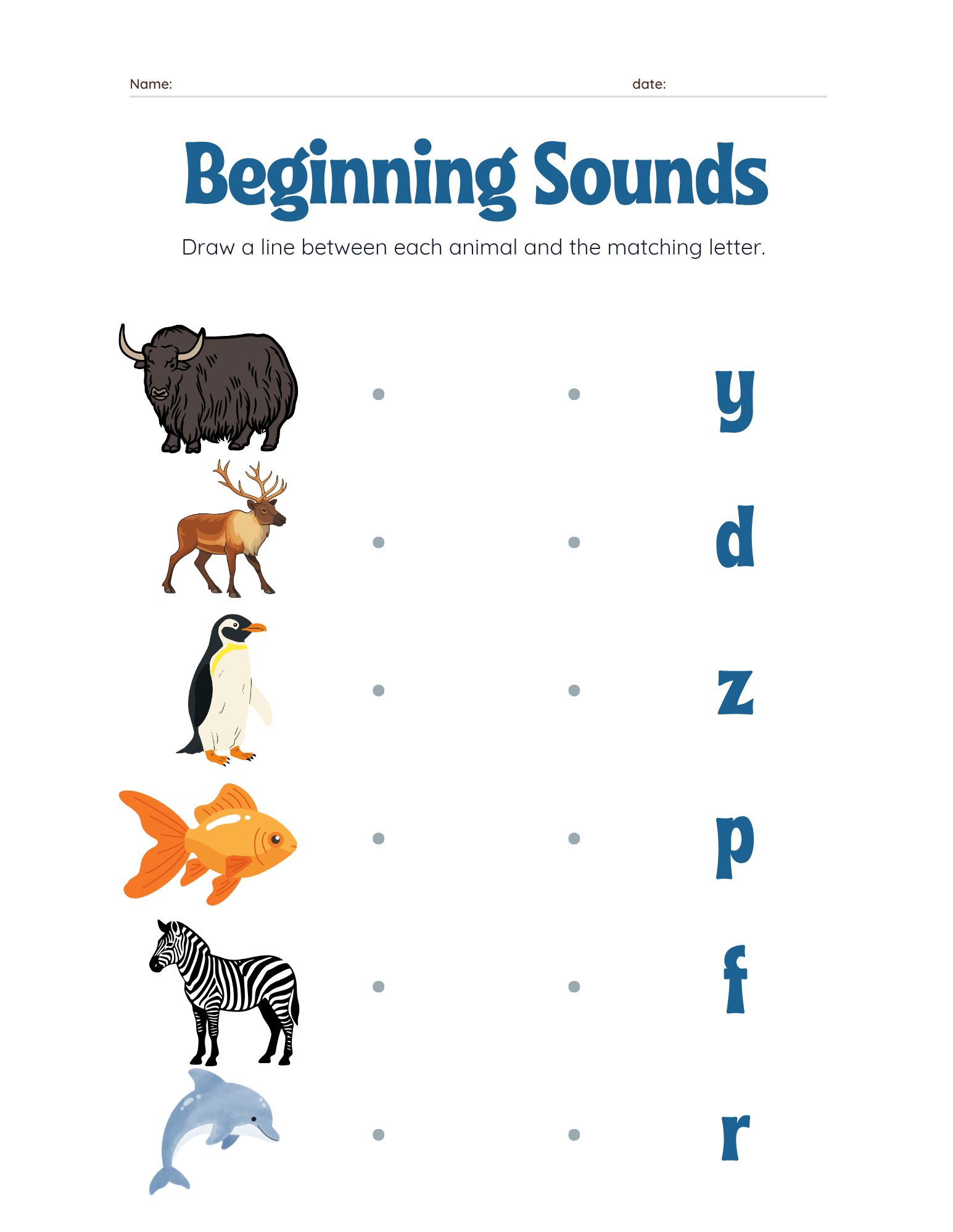 Match Beginning Sound to Animals Y-Z