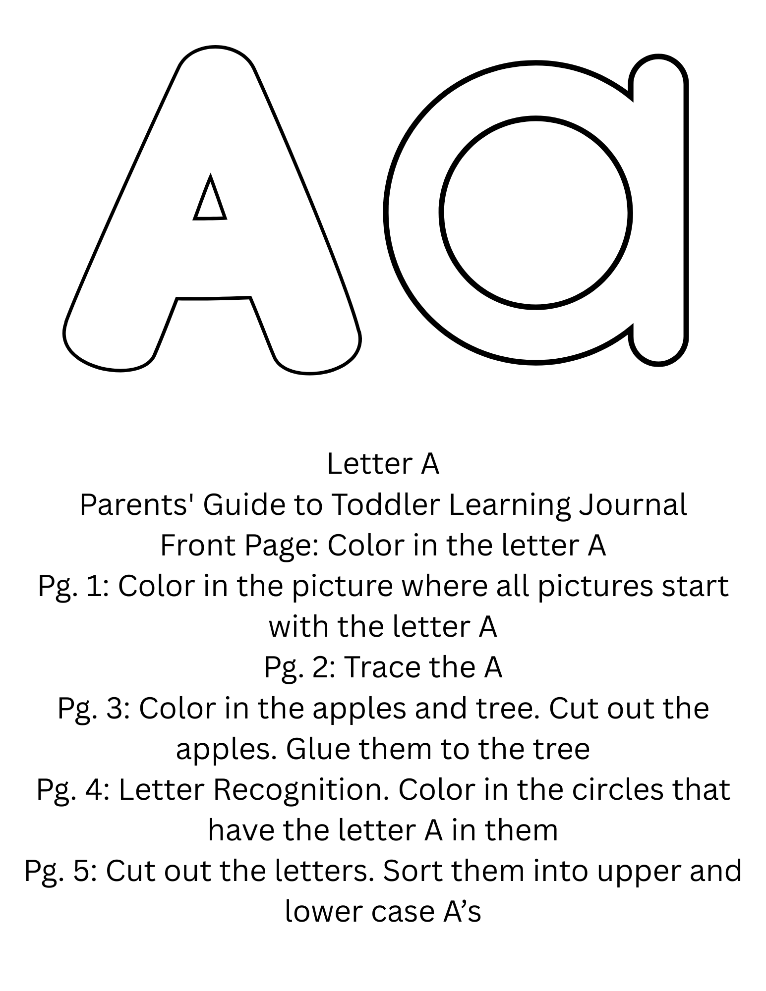 Toddler Journal: Letter A Worksheets