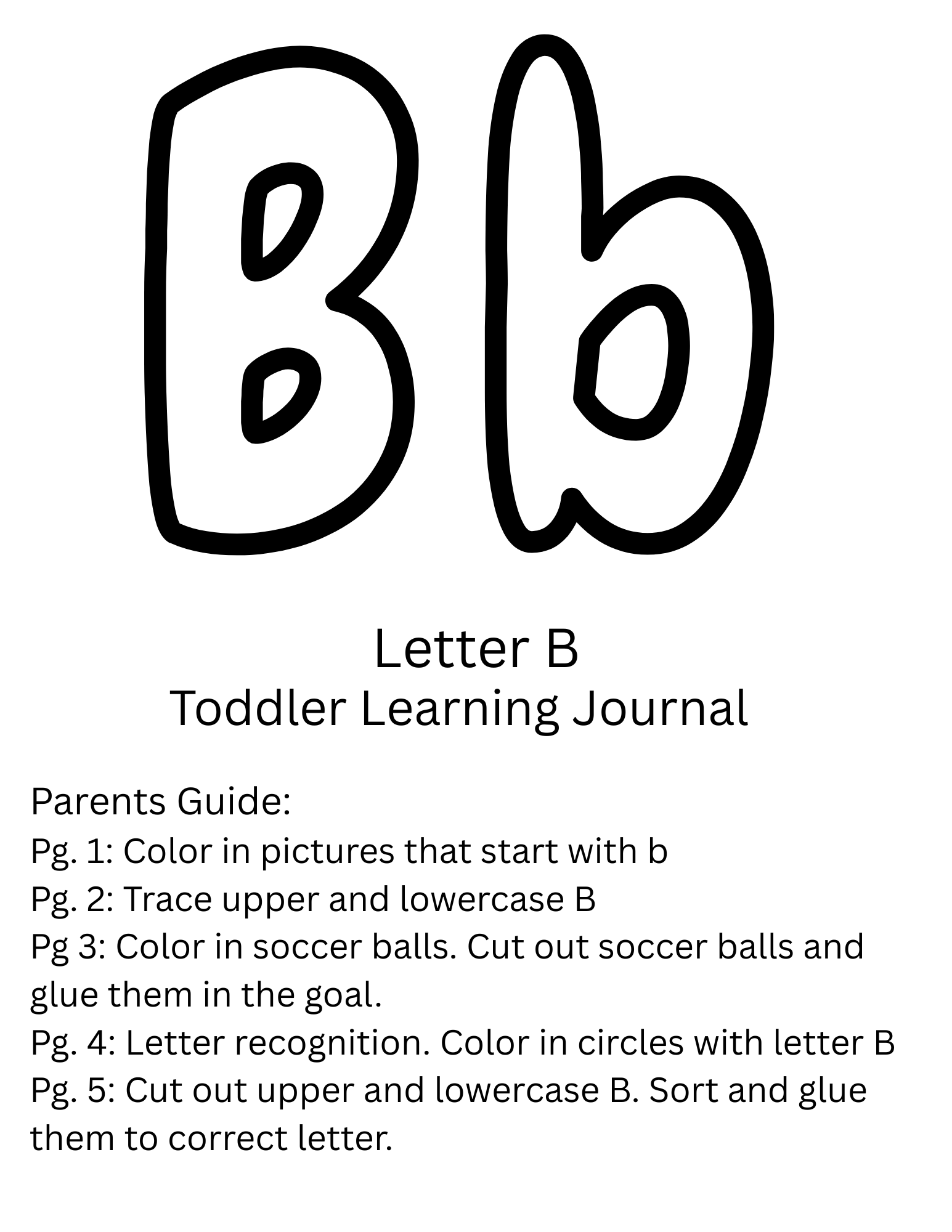 Toddler Journal: Letter B Worksheets