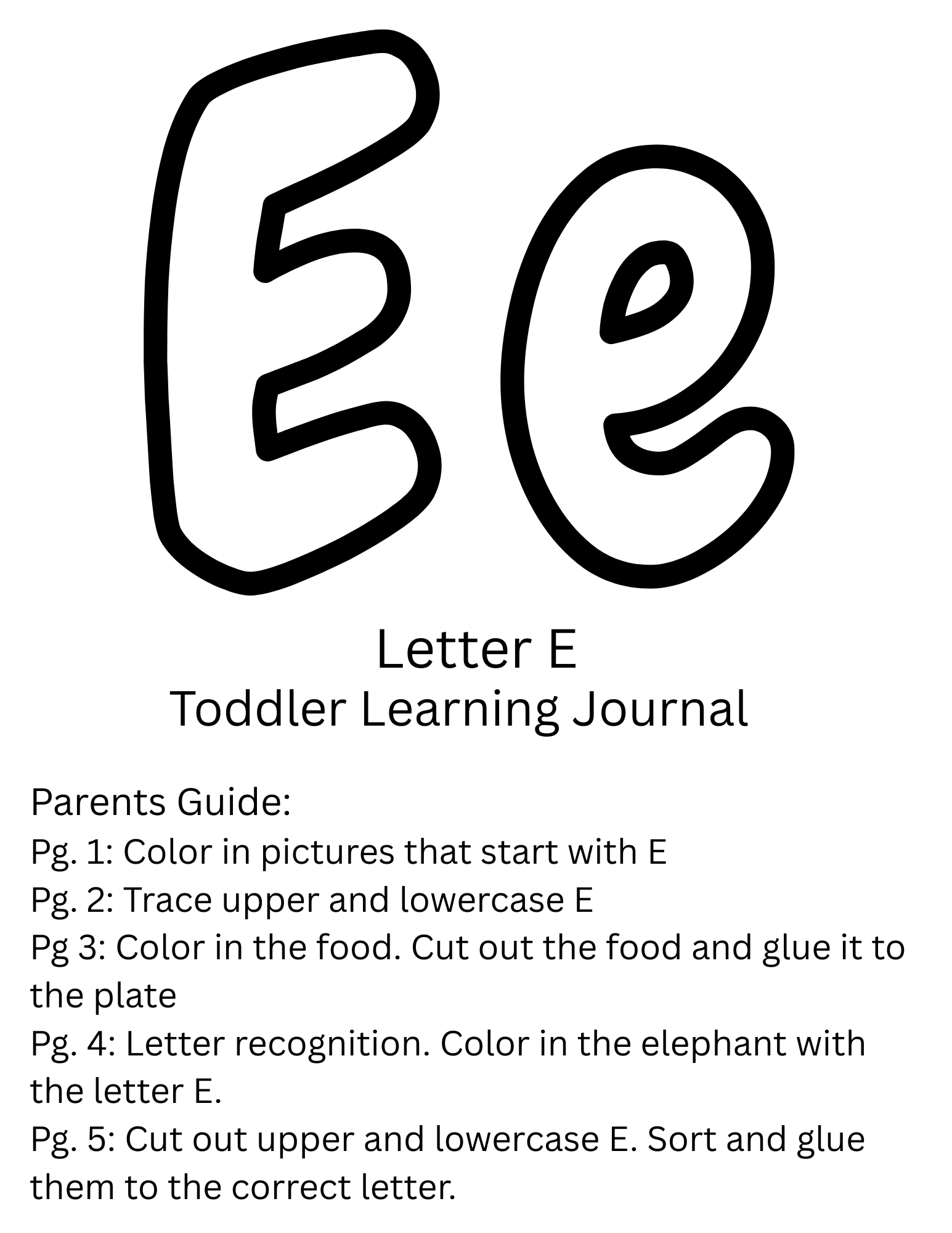 Toddler Journal: Letter E Worksheet
