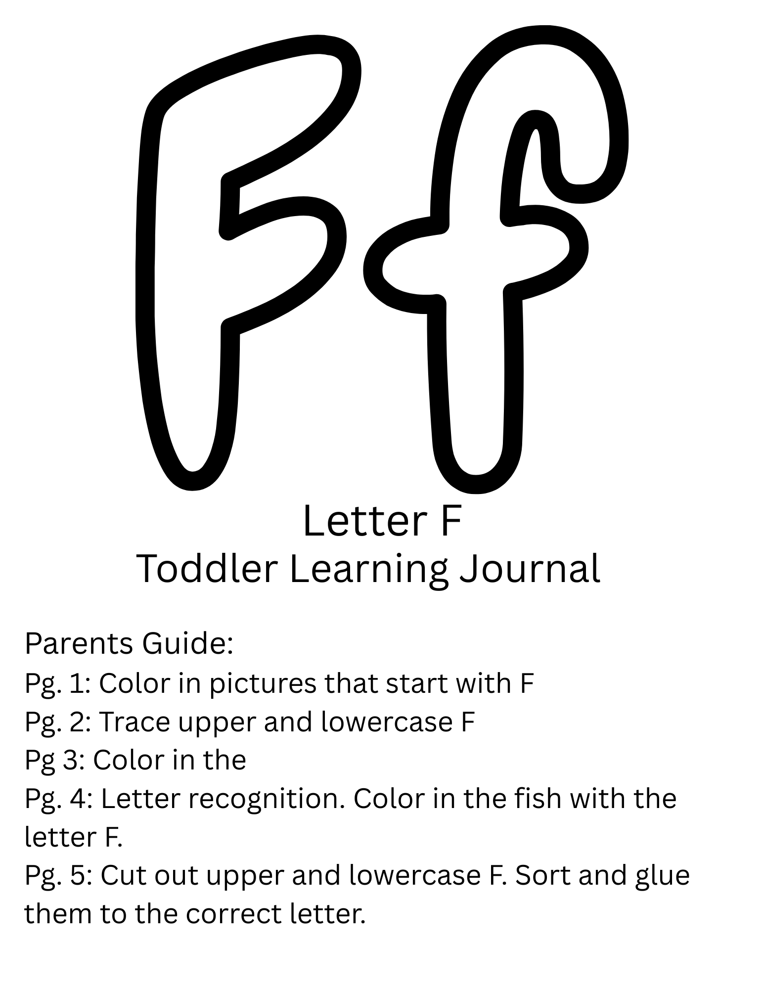 Toddler Journal: Letter F Worksheets