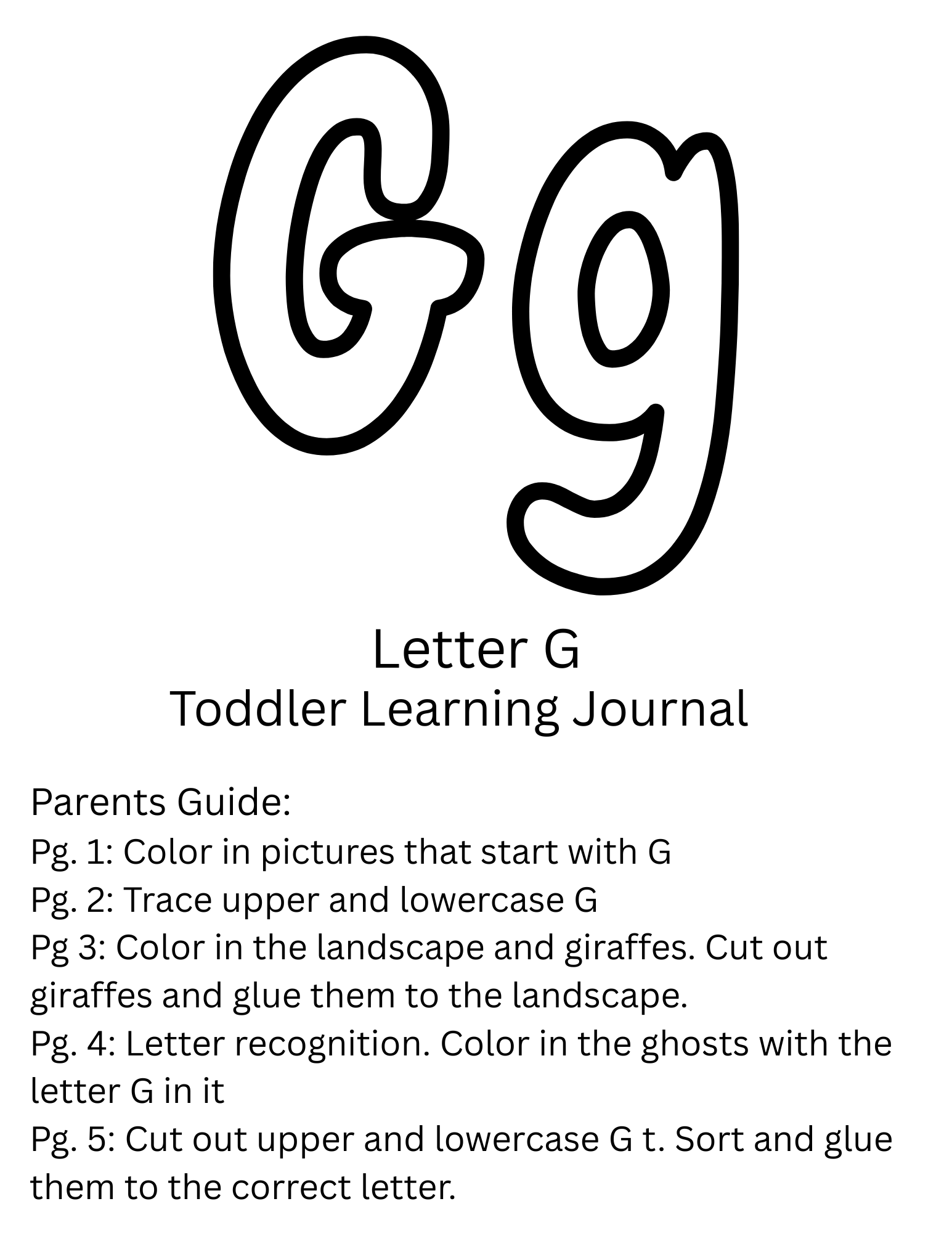 Toddler Journal: Letter G Worksheet