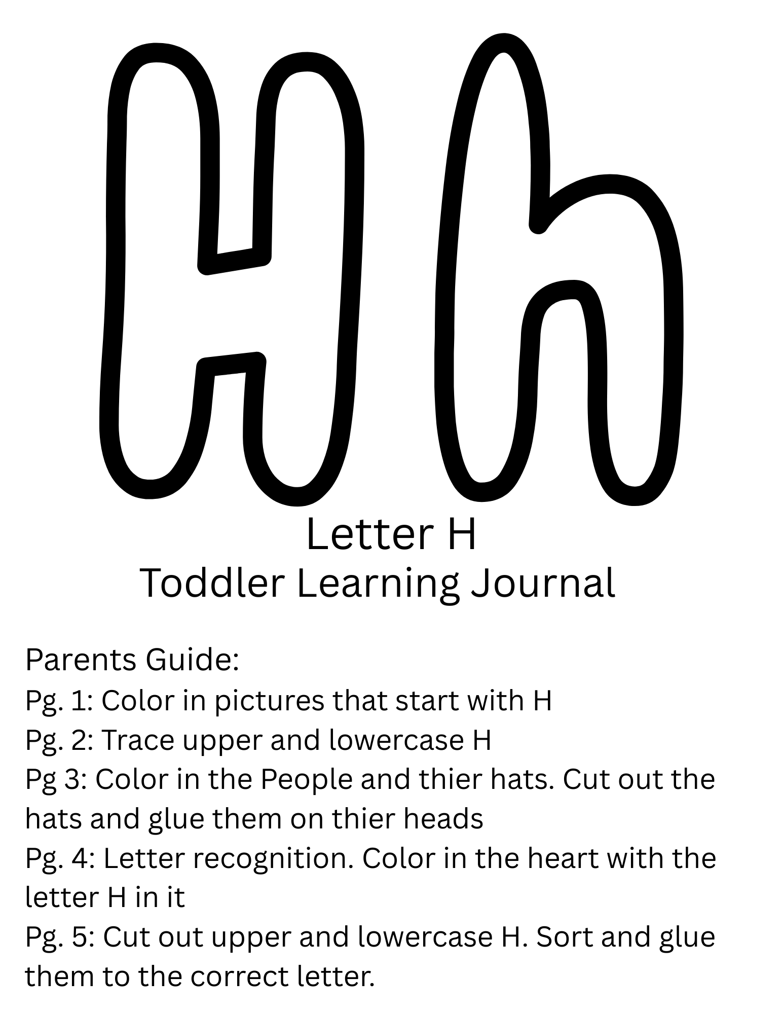 Toddler Journal: Letter H Worksheet