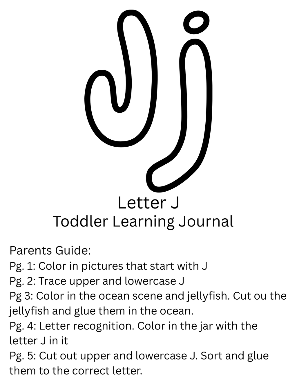 Toddler Journal: Letter J Worksheets