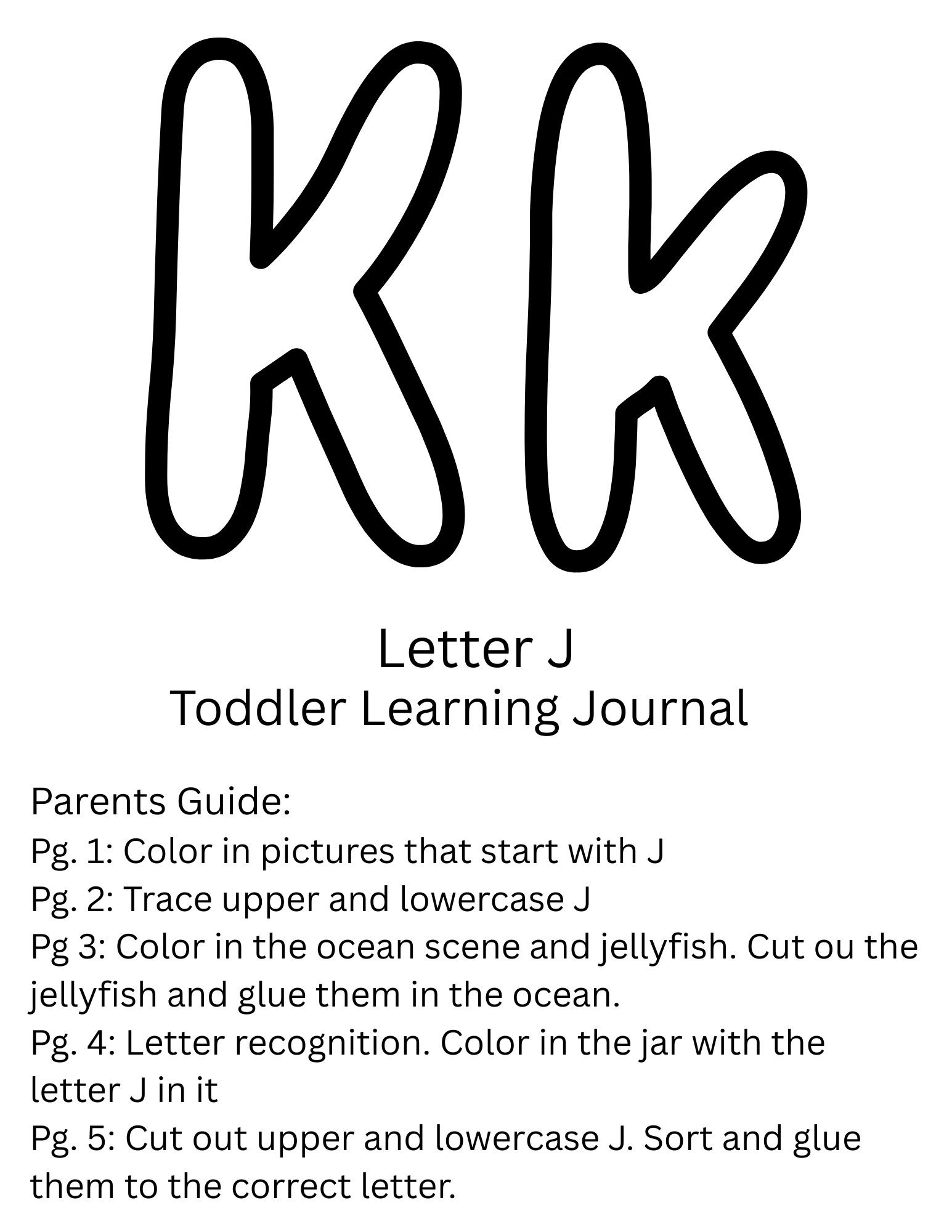 Toddler Journal: Letter K Worksheets