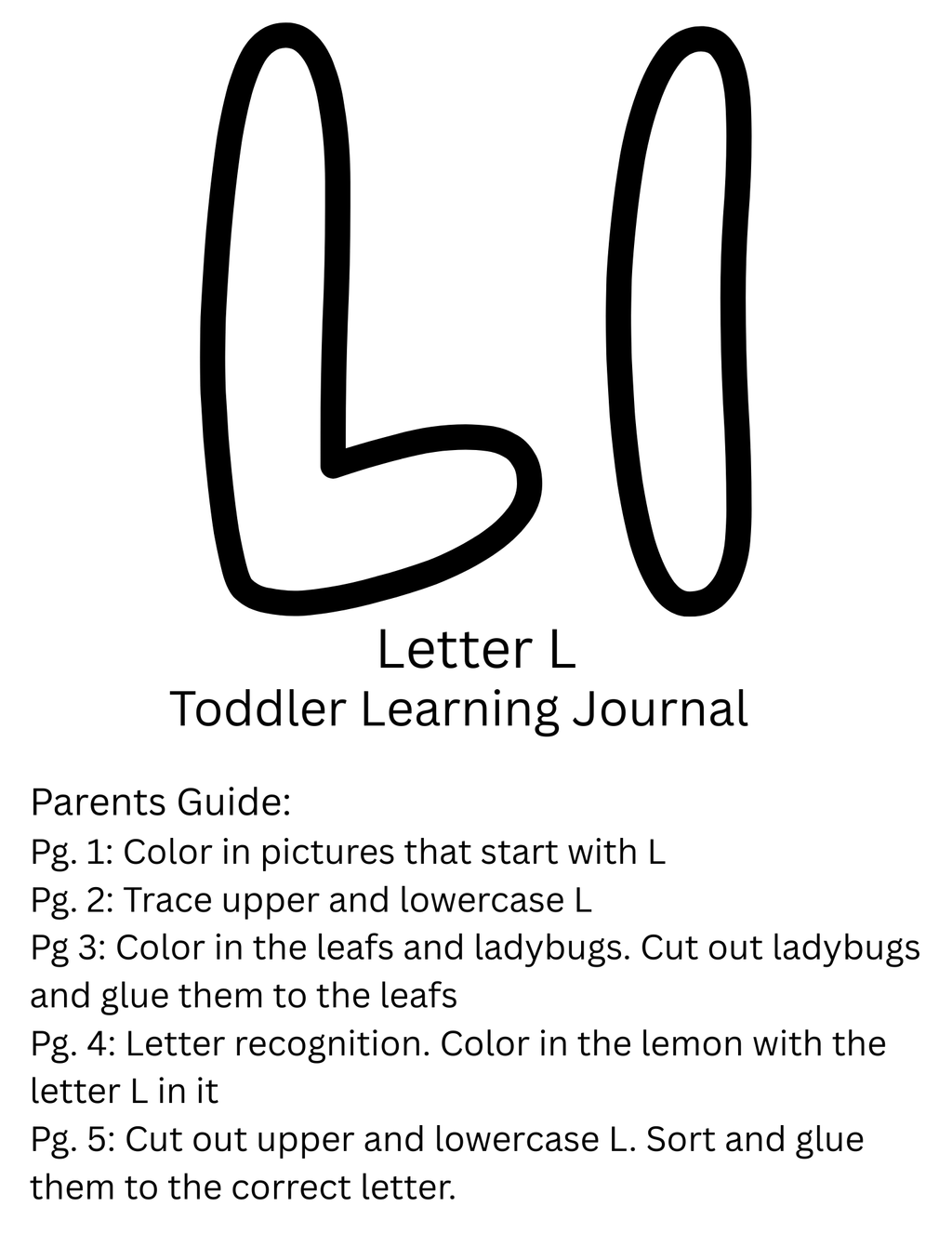Toddler Journal: Letter L Worksheets