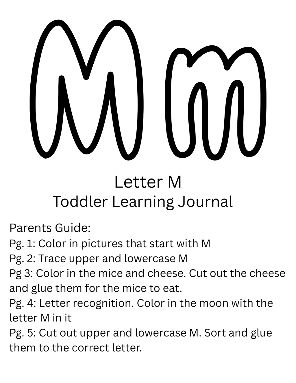Toddler Journal: Letter M Worksheets