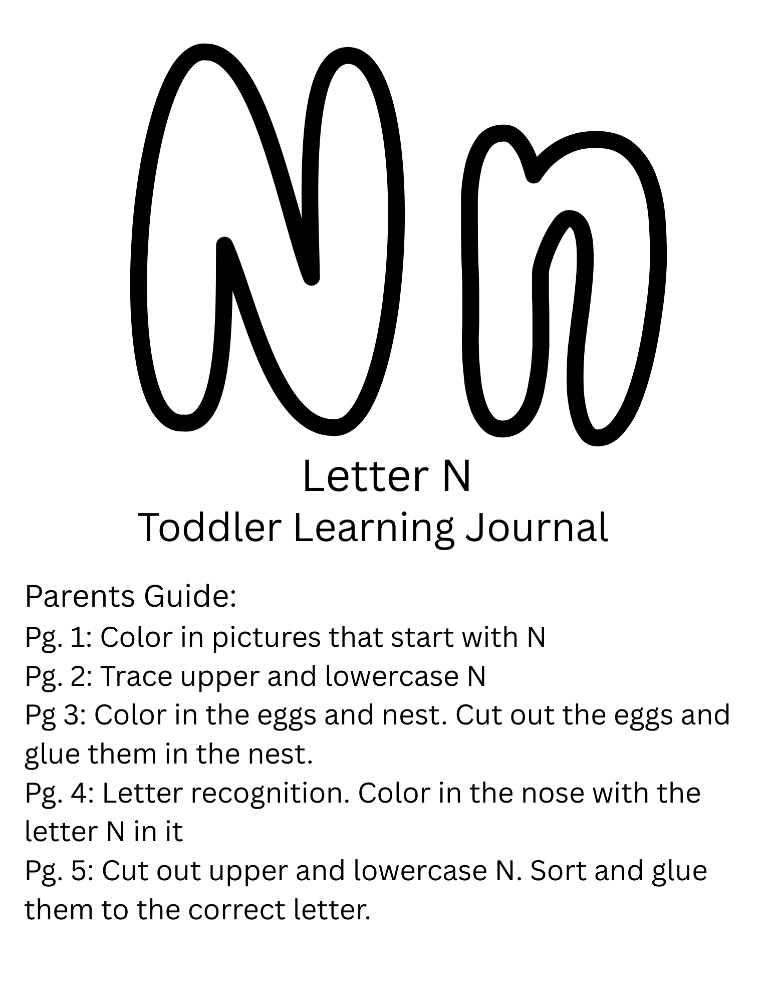 Toddler Journal: Letter N Worksheet