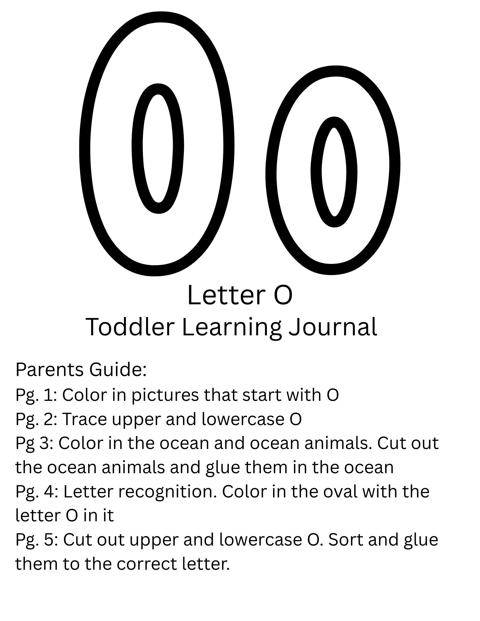 Toddler Journal: Letter O Worksheet