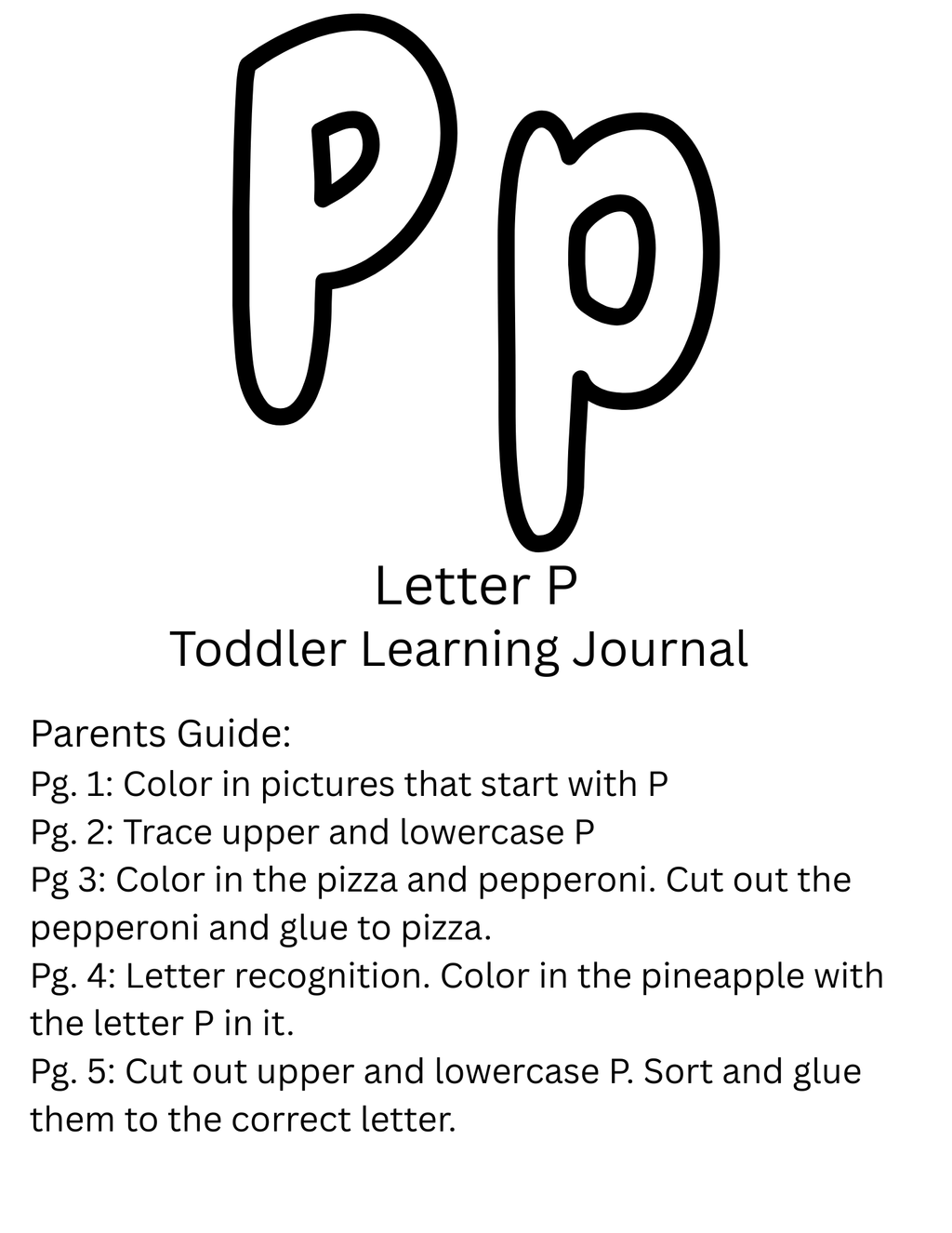 Toddler Journal: Letter P Worksheet