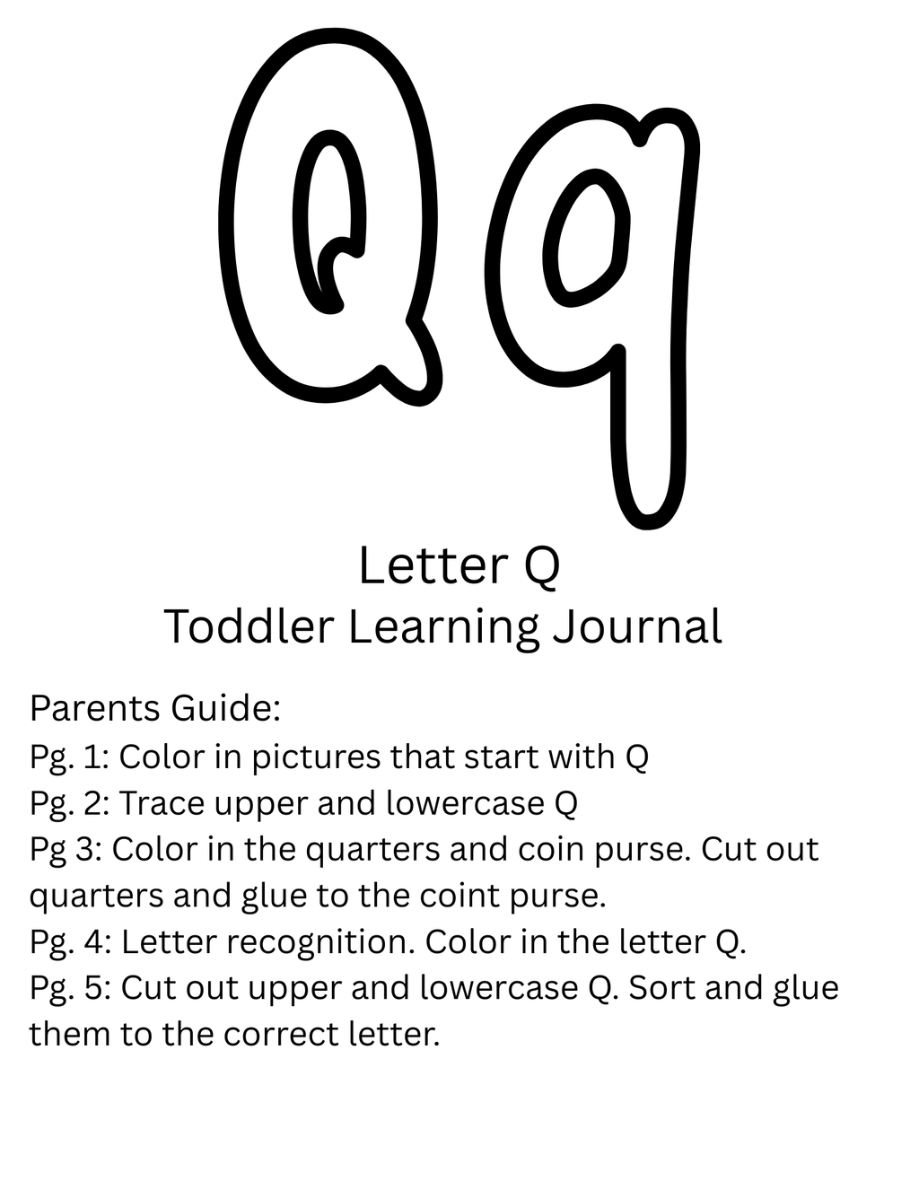 Toddler Journal: Letter Q Worksheet