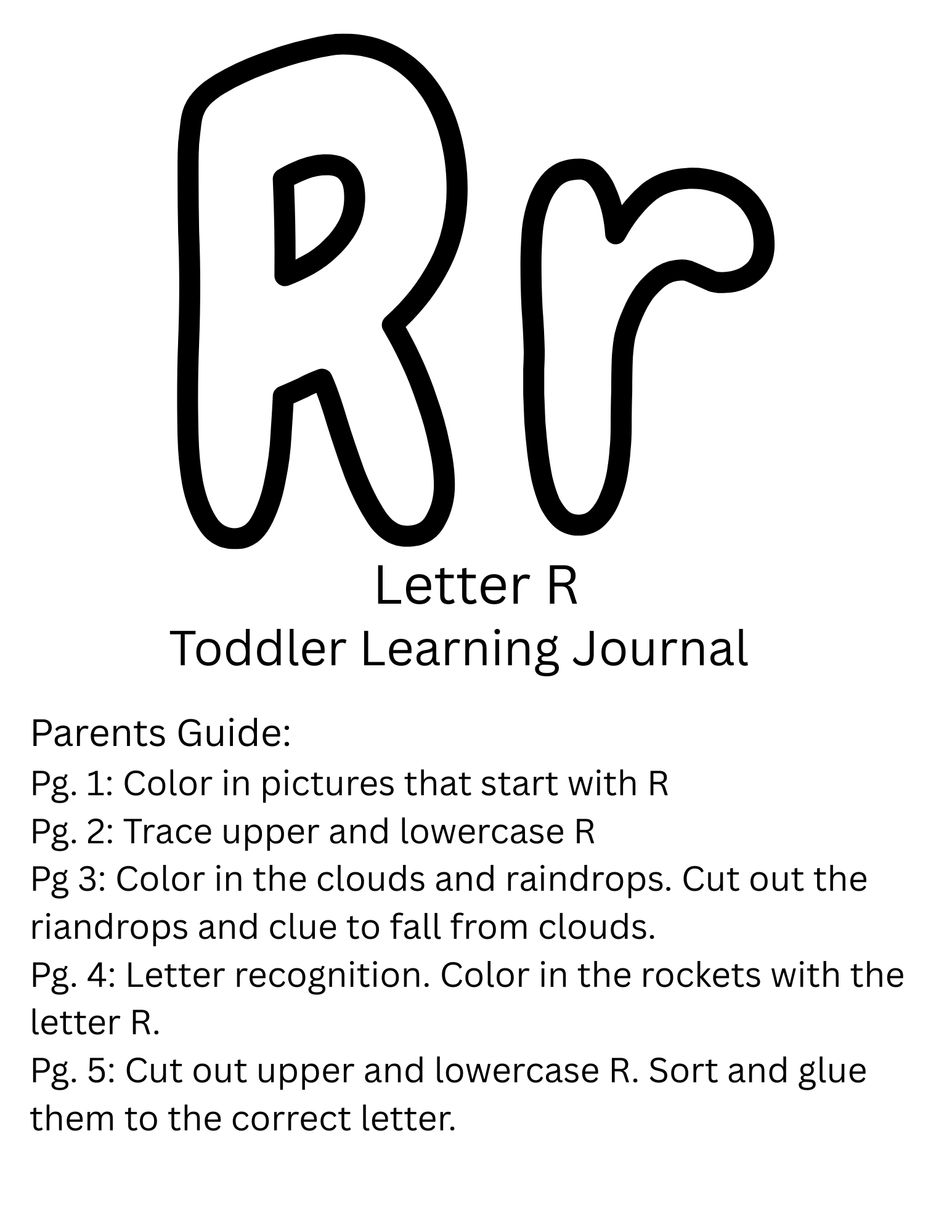 Toddler Journal: Letter R Worksheet