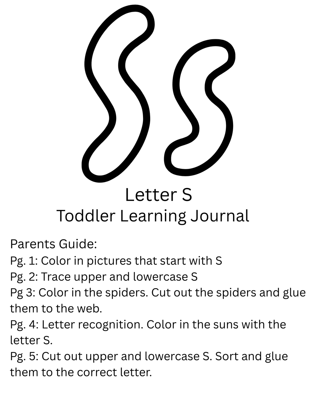 Toddler Journal: Letter S Worksheets