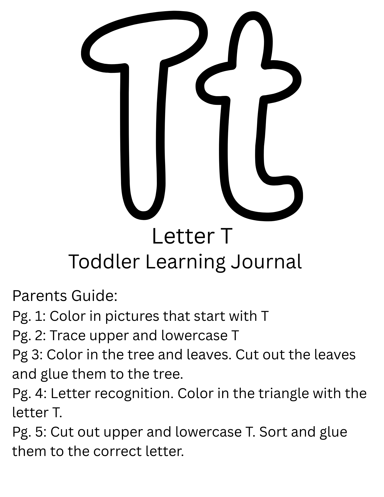 Toddler Journal: Letter T Worksheet