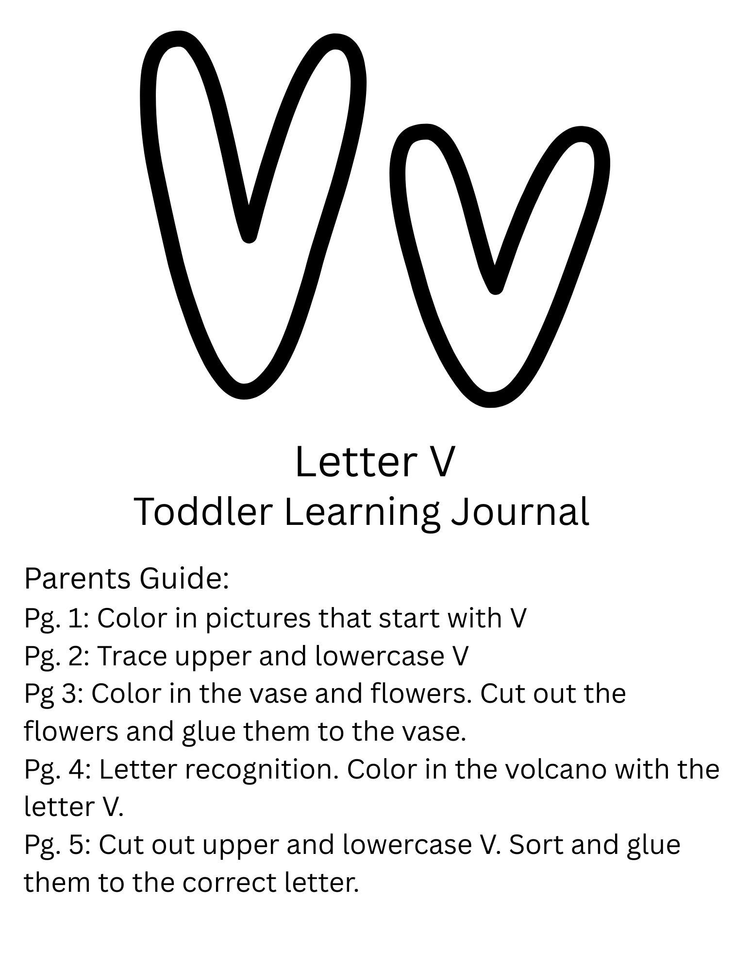 Toddler Journal: Letter V Worksheets