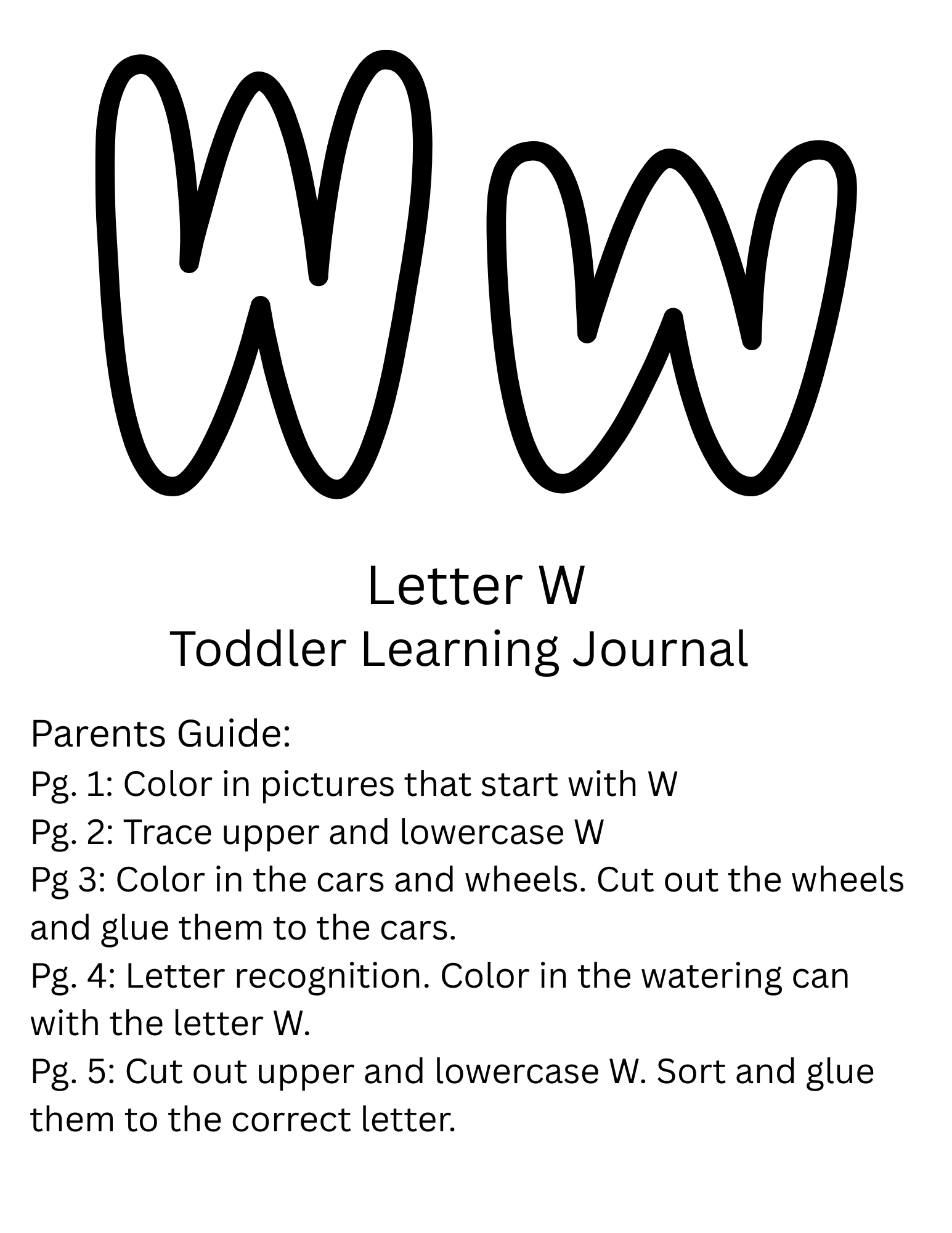 Toddler Journal: Letter W Worksheet