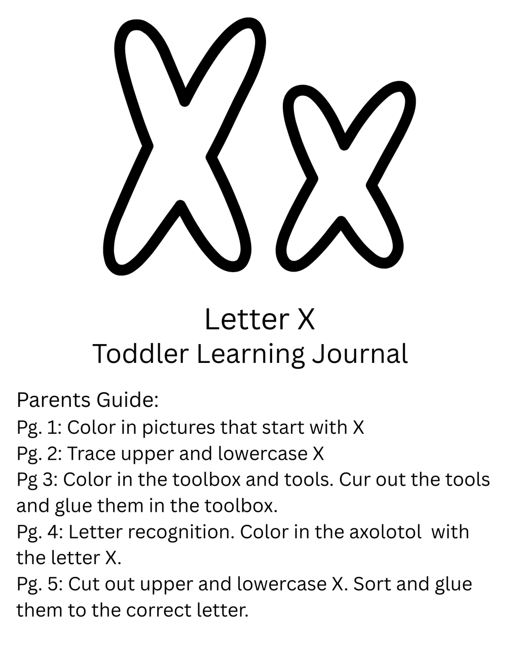Toddler Journal: Letter X Worksheet