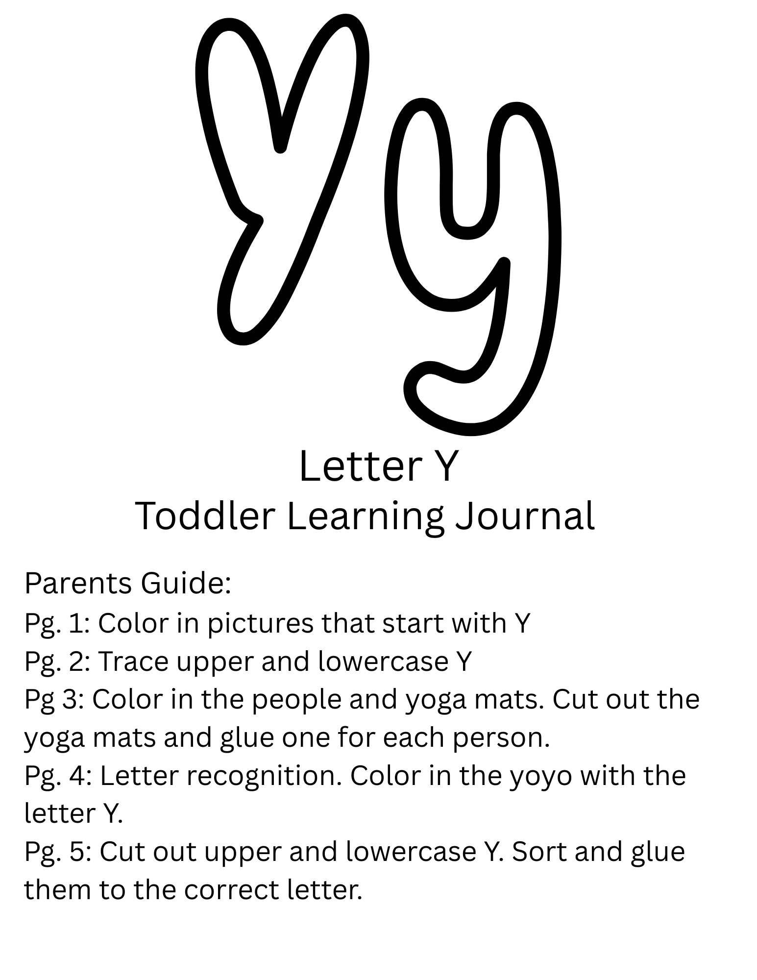 Toddler Journal: Letter Y Worksheet
