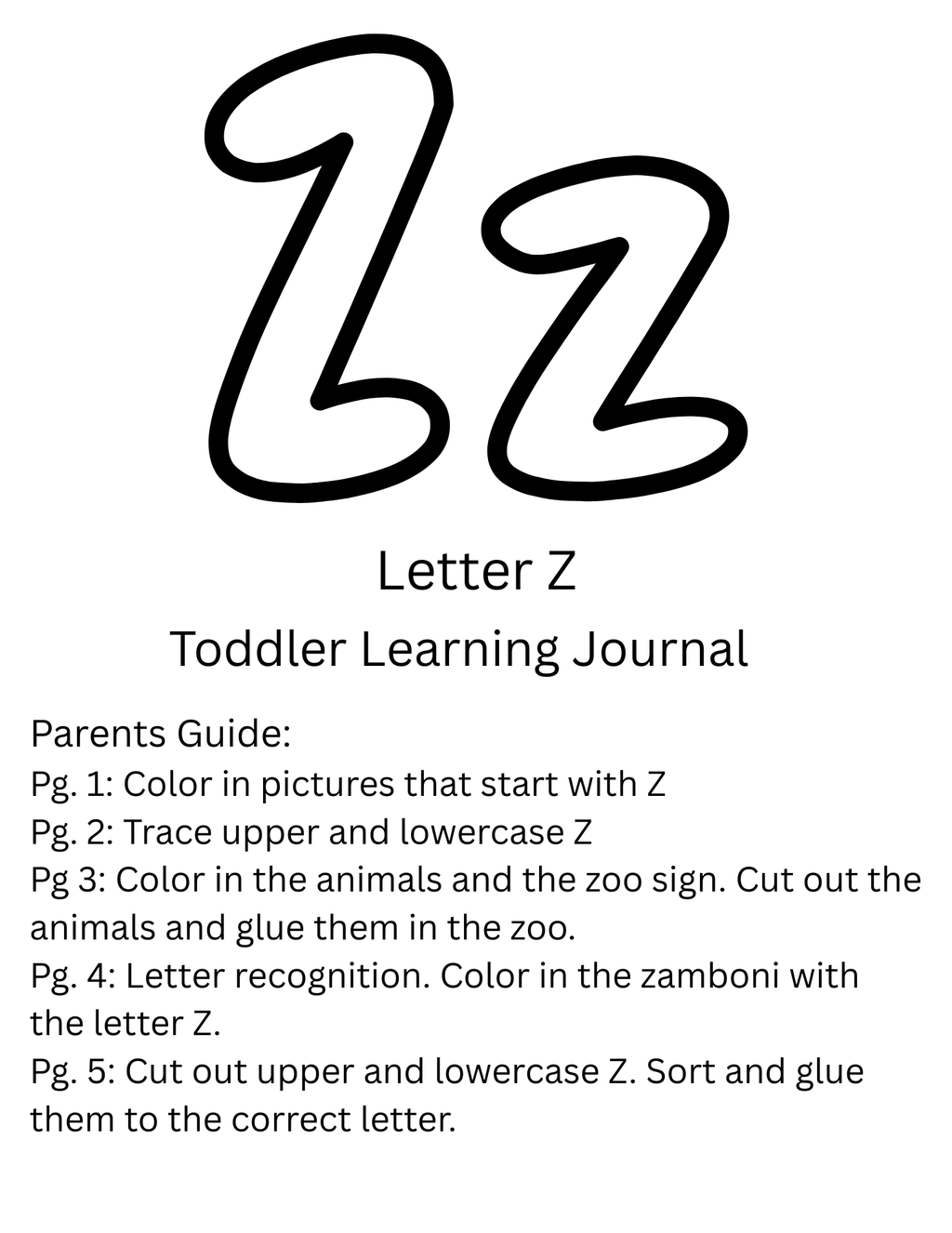 Toddler Journal: Letter Z Worksheet