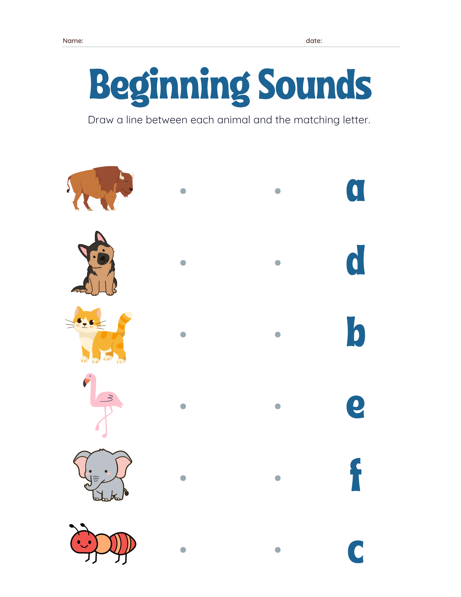 Match Animal to First Letter A-F