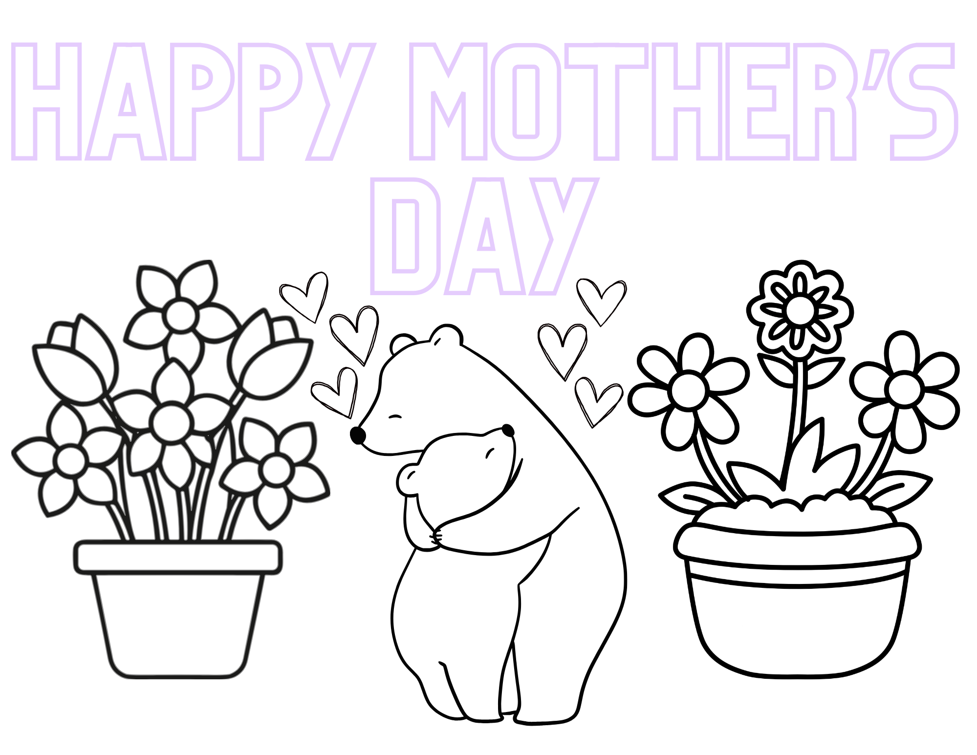 Mother's Day Coloring Page: Bear Hugging