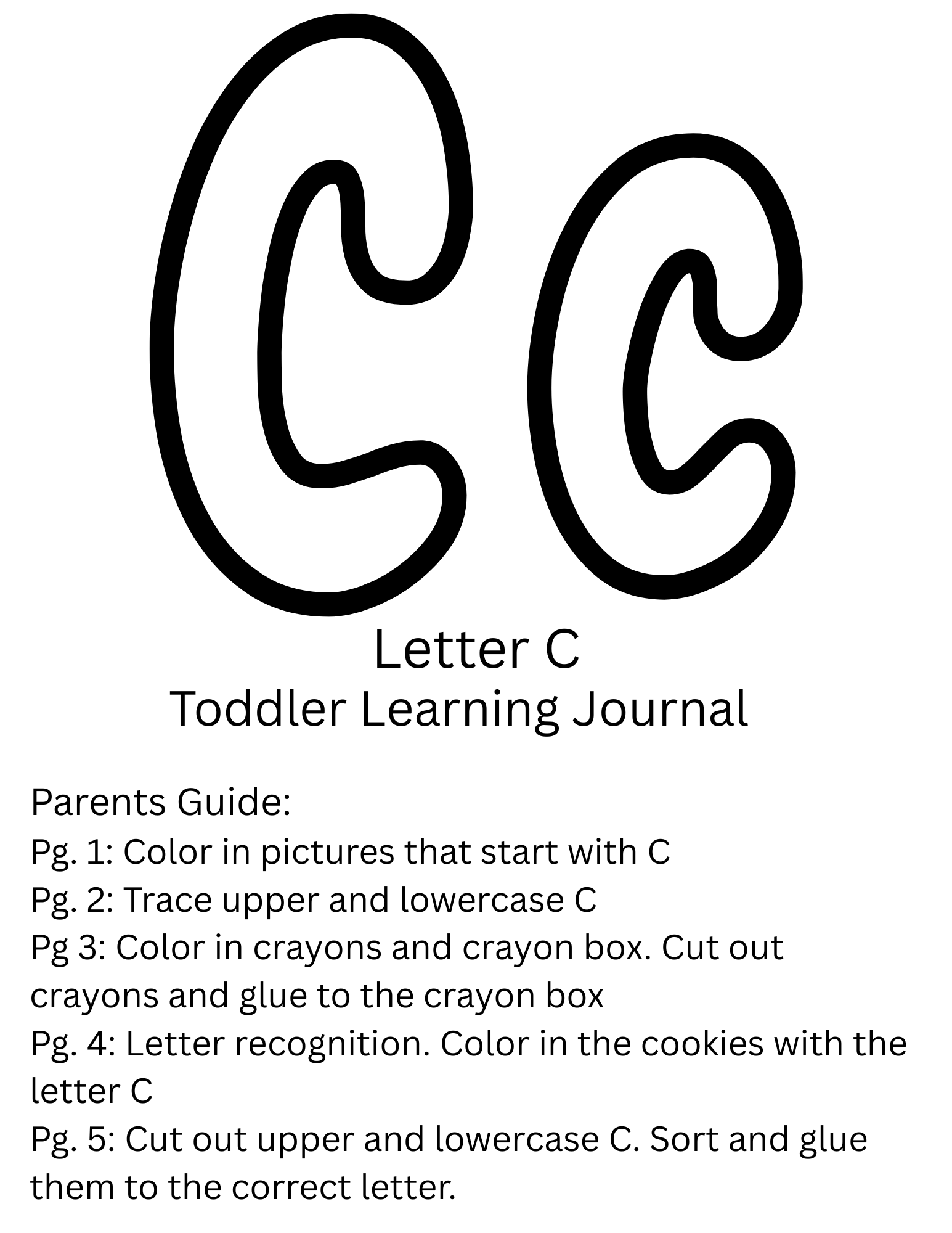 Toddler Journal: Letter C Worksheet